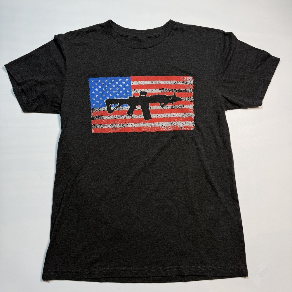 Black Rifle Coffee Company Shirt Mens Small Gray American Flag Rifle Military